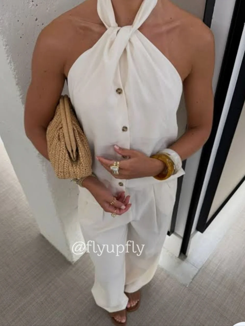 Zara Set 2pc Wide Leg Pants And Top Cream Size S